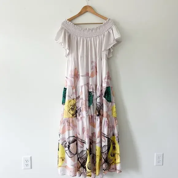 Anthropologie Maeve Pia Binazzi Tiered Off the Shoulder Pink Maxi Dress, Small - Picture 6 of 15